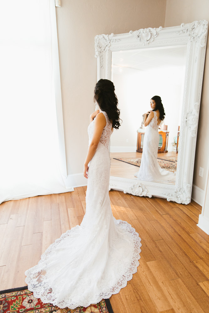 St Augustine Wedding Bride Looks in Mirror
